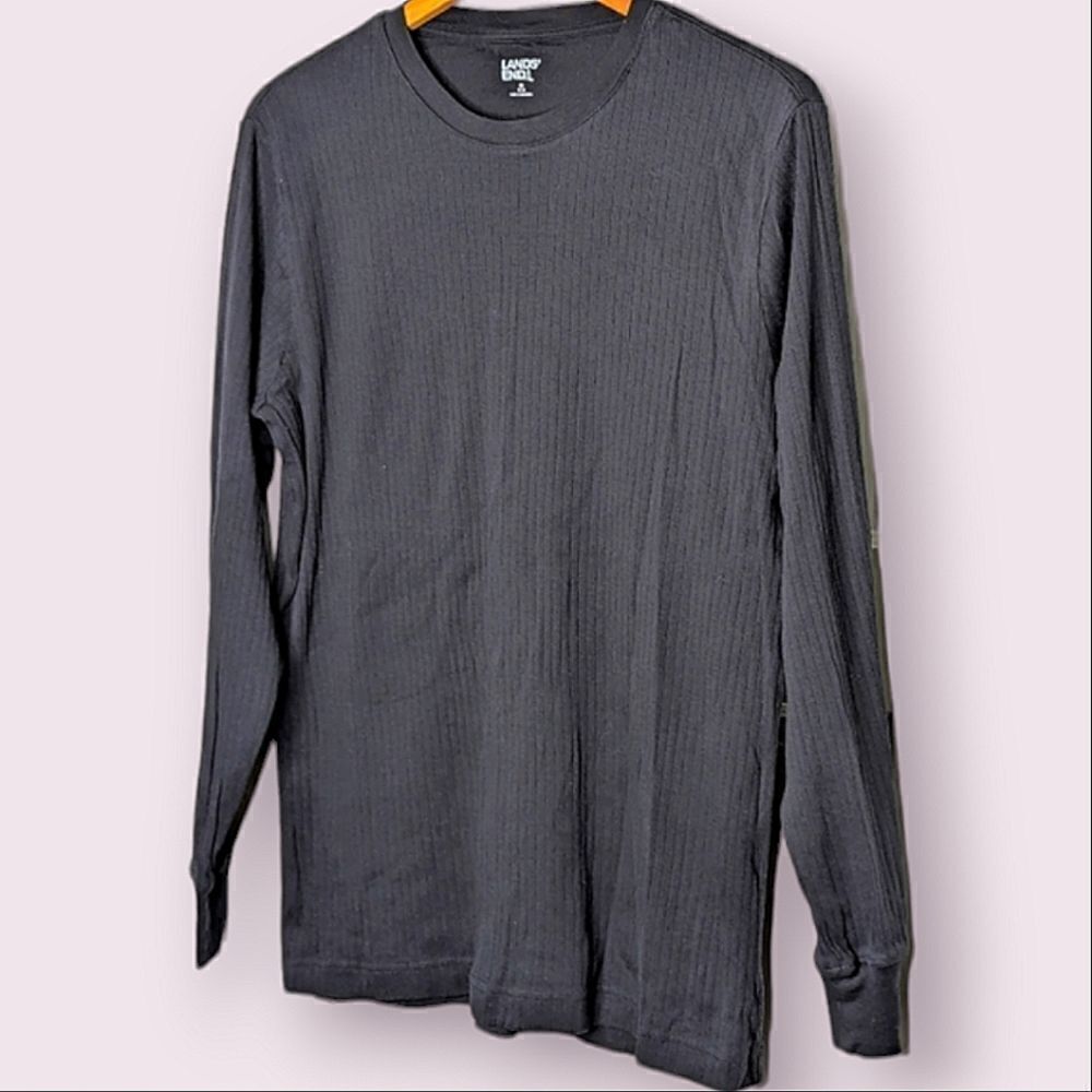 Lands End Black Ribbed Knit Scoop Neck Long Sleeve T-shirt size Men's M 38-40
